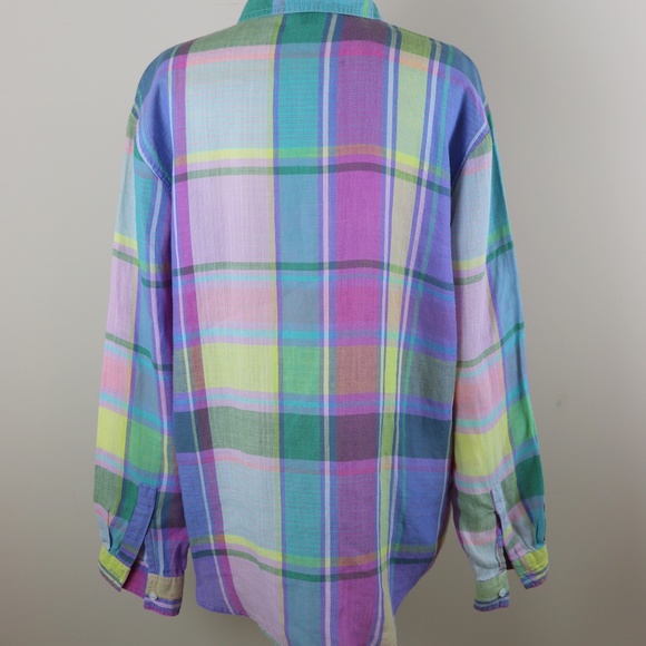 C&R Linen Plaid LS Button Down Shirt Size L - Picture 2 of 6